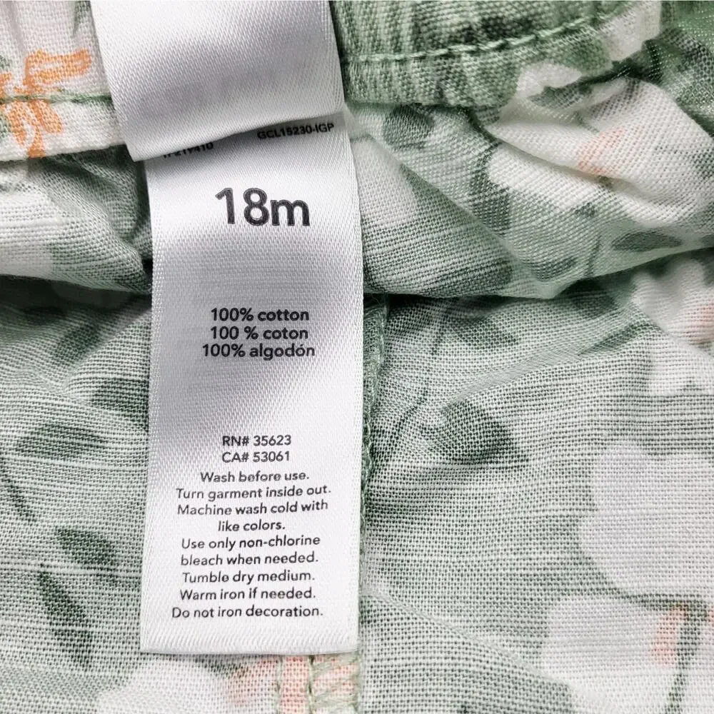 Carter's Just One You Floral Green White 100% Cotton Shorts Baby Girl's Size 18M